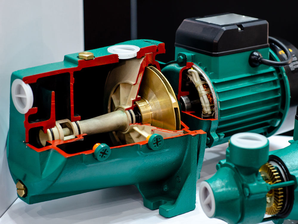 a cut-away photo of a self-priming centrifugal pump.